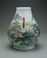 Vase with hundred deer decoration in fen-cai enamels