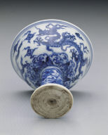 Stem cup with underglaze-blue decoration of with clouds, dragons and billows