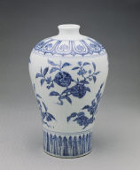 Covered vase with design of flowers and fruits in underglaze blue(unmarked)