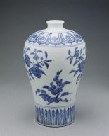 Covered vase with design of flowers and fruits in underglaze blue(unmarked)