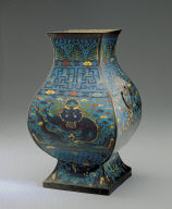Cloisonne fang vessel with dragon and phoenix decor