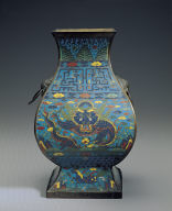 Cloisonne fang vessel with dragon and phoenix decor