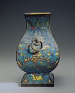 Cloisonne fang vessel with dragon and phoenix decor
