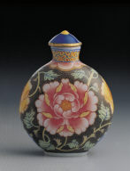 Glass bodied painted enamel snuff bottle with floral design