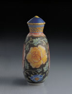 Glass bodied painted enamel snuff bottle with floral design