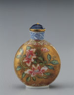Glass bodied painted enamel snuff bottle with lotus design