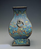 Cloisonne fang vessel with dragon and phoenix decor