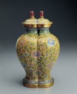 Painted enamel joined covered jars