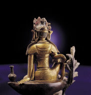 Gilt bronze Avalokitesvara Bodhisattva in half-lotus posture