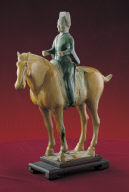 Figurine of a rider on horseback in sancai glaze