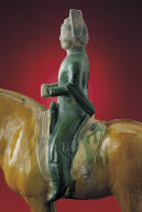 Figurine of a rider on horseback in sancai glaze