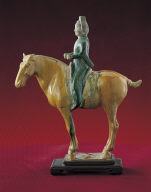 Figurine of a rider on horseback in sancai glaze