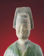 Figurine of a rider on horseback in sancai glaze