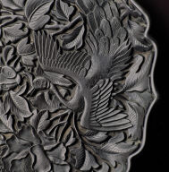 Dish with peacock and peony decor with black lacquer