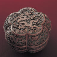 Carved polychrome lacquer box in the shape of plum-blossom with cloud dragon decor