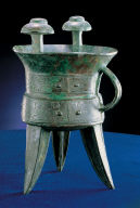 Bronze Jia vessel with animal mask decor