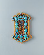 Gold tablet inlaid turquoise (with vegetarian diet message)
