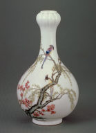 Garlic-head vase with willow and swallow decor in painted enamels