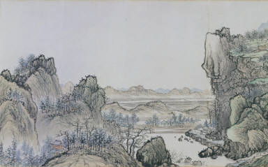 Misty Stream and Mountains