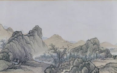 Misty Stream and Mountains