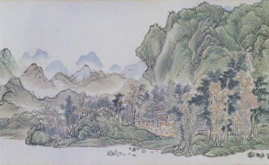 Misty Stream and Mountains