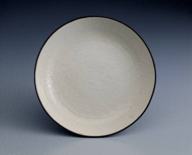 Dish impressed with deer design in white glaze