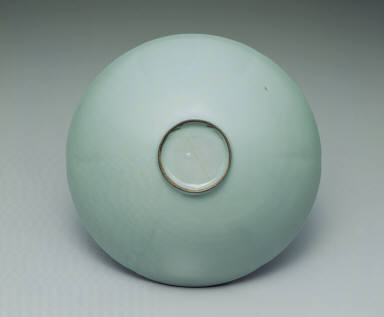 Bowl with hibiscus rim in light bluish-green glaze