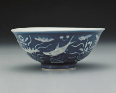 Bowl with lotus pond in cobalt blue