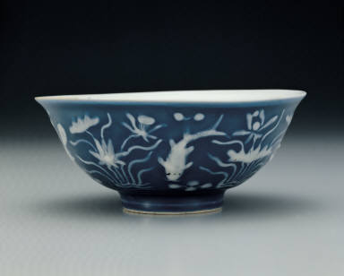 Bowl with lotus pond in cobalt blue