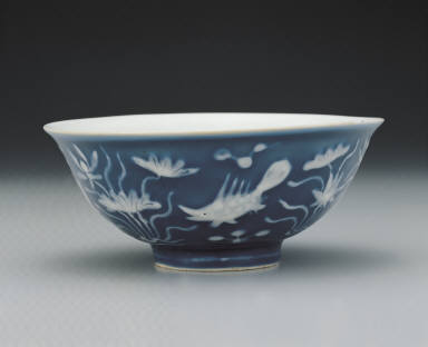 Bowl with lotus pond in cobalt blue