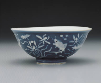 Bowl with lotus pond in cobalt blue