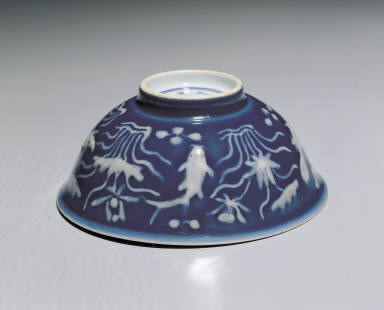Bowl with lotus pond in cobalt blue