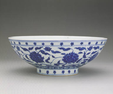Large bowl with underglaze-blue decoration of paeonia scrolls