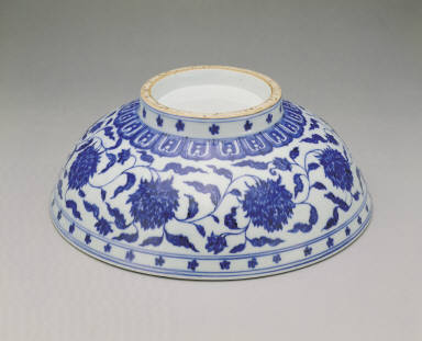 Large bowl with underglaze-blue decoration of paeonia scrolls