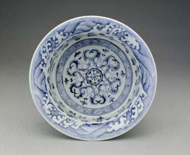Basin with design of flowers in underglaze blue(unmarked)