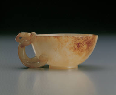 Jade cup with chi-dragon handle