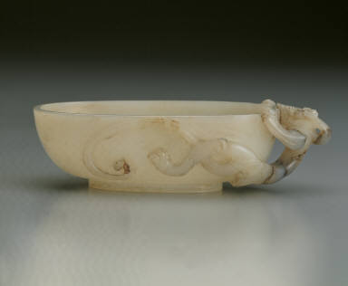 Jade cup with chi-dragon handle