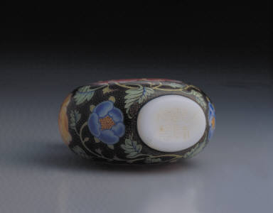 Glass bodied painted enamel snuff bottle with floral design