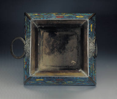 Cloisonne fang vessel with dragon and phoenix decor