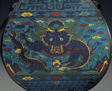 Cloisonne fang vessel with dragon and phoenix decor