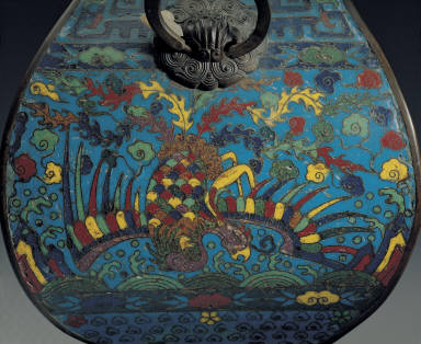 Cloisonne fang vessel with dragon and phoenix decor