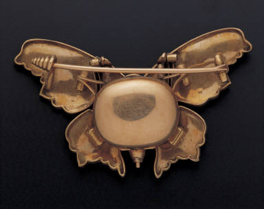 Champleve brooch-watch in the shape of butterfly inlaid with jewels