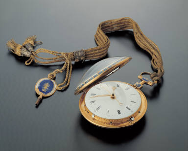 Pocket watch with painted enameled figures decoration