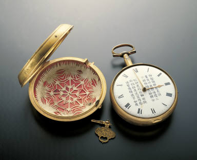 Gilt pocket watch decorated with a poem