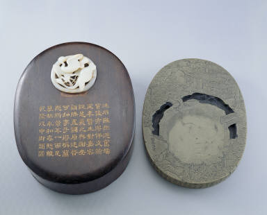 Inkstone with landscape of the Orchid Pavilion, Yao River stone and Jade adornment with spring scene