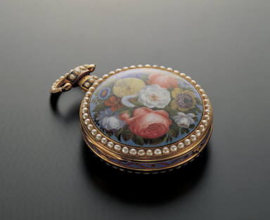 Pocket watches with painted enameled floral decoration