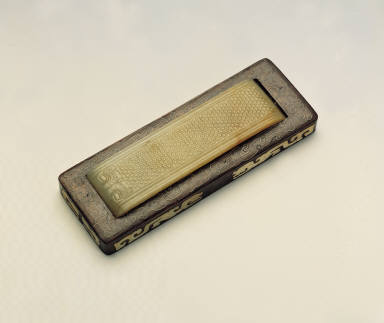 Jade inlaid and silver-plated inkstick rest