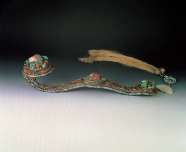 Redwood ru-yi scepter with gemstone inlays
