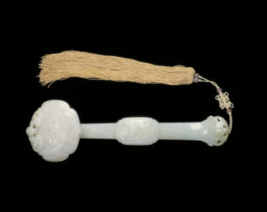 White jade ru-yi scepter with decorations of the auspicious Eight-Treasures motif