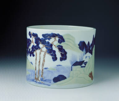 A three-color underglaze brush-holder